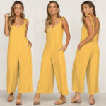 Summer Amazon WISH European and American Women's Summer Cropped Pants Bow Strap Jumpsuit Women's Cross-Border - Image 7