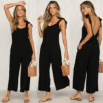 Summer Amazon WISH European and American Women's Summer Cropped Pants Bow Strap Jumpsuit Women's Cross-Border - Image 4