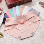Hot Selling Optional Sexy Ice Silk Seamless Underwear Women's Mid-Waist Large Size Solid Color One-Piece Briefs 810