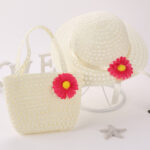 New Style Hat Handbag Set Sunflower Children's Straw Hat Handbag Set Girls Straw Sun Hat Beach Hat - Image 10