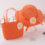 New Style Hat Handbag Set Sunflower Children's Straw Hat Handbag Set Girls Straw Sun Hat Beach Hat - Image 6