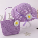 New Style Hat Handbag Set Sunflower Children's Straw Hat Handbag Set Girls Straw Sun Hat Beach Hat - Image 11