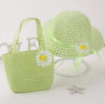 New Style Hat Handbag Set Sunflower Children's Straw Hat Handbag Set Girls Straw Sun Hat Beach Hat - Image 8