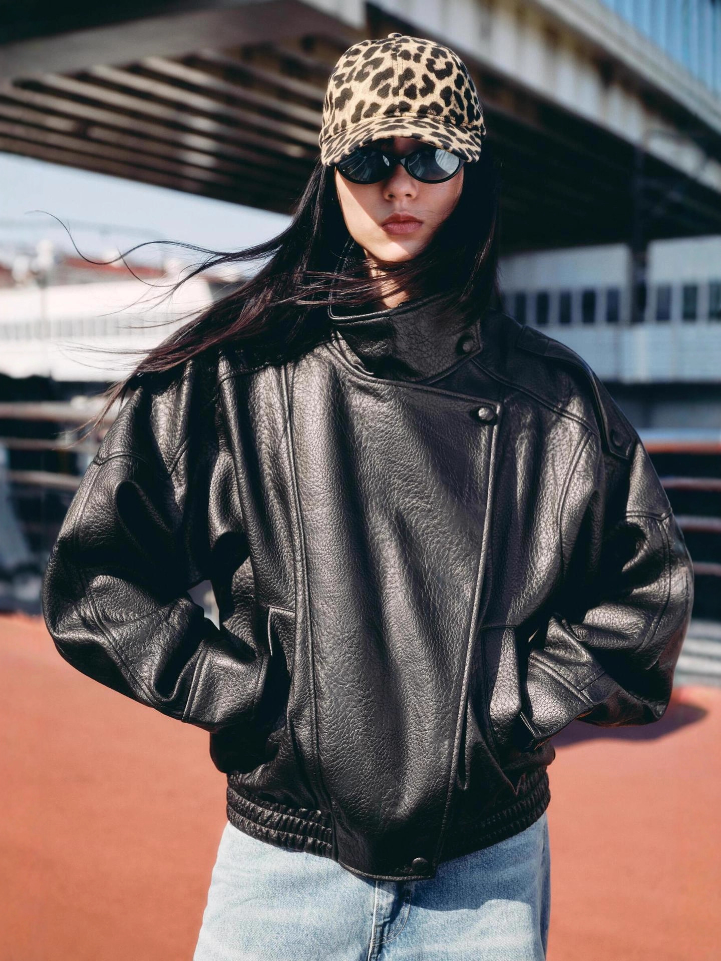 O1CN012EGj0j29Ocbn98Mci_2211263498058-0-cib Cross-Border European and American Women's Fashion 2025 Autumn New Stylish Street Style Double-Collar Versatile Lychee Pattern Faux Leather Jacket - Image 1