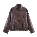Cross-Border European and American Women's Fashion 2025 Autumn New Stylish Street Style Double-Collar Versatile Lychee Pattern Faux Leather Jacket - Image 8