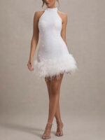 European and American women's cross-border Amazon new sexy sleeveless slim shiny plush dress dress sequins 8105