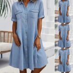 2026 Hot-Selling Foreign Trade Design-Inspired Loose-Fitting European and American Style Denim Plus-Size Women's Fitted Dress with Five-Quarter Sleeves - Image 5