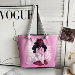2025 Classic Outdoor Practical Versatile Retro Canvas Bag with Cartoon Print, Large Capacity Tote Beach Bag - Image 6