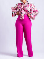 D316 European and American Clothing 2022 Autumn and Winter Loose Large Size Casual Printed Long-Sleeved Shirt Wide-Leg Pants Cross-Border Two-Piece Set - Image 3