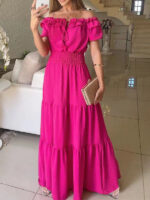 2026 European and American Cross-Border Trade New Fashion Solid Color Ruffled Strapless Dress with Puff Sleeves and Large Hem - Image 6