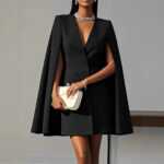 2025 European and American Amazon Cross-Border Autum Work Clothing Double-Breasted Shawl Cloak Pure Color Suit Dress Women's Clothing - Image 3