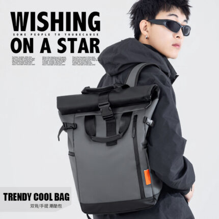 New Trendy Roll Top Backpack Men's Large Capacity Student Schoolbag Outdoor Travel Backpack Laptop Bag