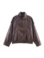 Cross-Border European and American Women's Fashion 2025 Autumn New Stylish Street Style Double-Collar Versatile Lychee Pattern Faux Leather Jacket - Image 3
