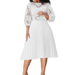 D254 dress Amazon summer large size lace crochet sexy hollow pleated European and American dress cross-border dress - Image 6