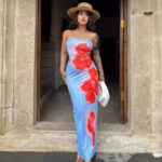 Cross-border women's clothing Europe and the United States ins sexy slim-fit printed tube-like open hip long dress factory wholesale