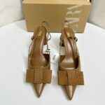 Za Home 2025 New Women's Shoes Low-Heeled Elegant Lady High-Heeled Shoes Toe-Toe Shallow Back Strap Flats