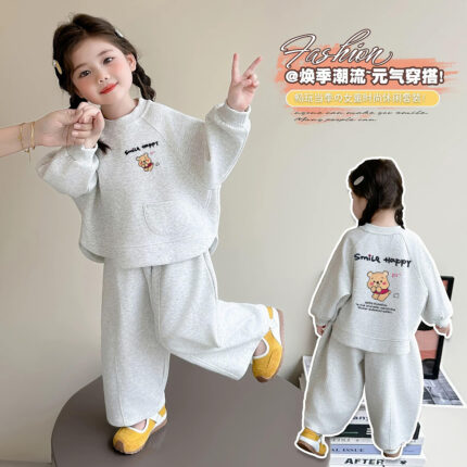 Girls' Autumn Cartoon Sweatshirt Set 2026 New Casual Autumn Stylish Children's Autumn Outfit Two-Piece Set for Baby Girls