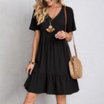 2023 Summer Cross-border Trade European and American Women's Amazon Dress Loose Casual Short-sleeved Waist Elegant Dress - Image 8