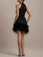 European and American women's cross-border Amazon new sexy sleeveless slim shiny plush dress dress sequins 8105 - Image 5