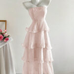 2025 New Summer Hip-Covering Skirt Slimming Look Mid-Length Skirt Cake Skirt Fairy Tube Top Pure Color Lotus Leaf Dress