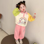 Girls Cartoon Spring Suit Children's Spring and Autumn New Contrast Color Mandarin Sleeve Fashionable Baby Dopamine Two-Piece Set - Image 6