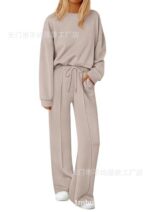 European and American Foreign Trade Cross-Border Women's Clothing Amazon Hot-Selling Autumn and Winter Knitted Sweatshirt and Wide-Leg Pants Casual Two-Piece Set - Image 13