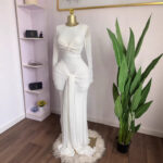 Europe and the United States cross-border women's clothing 2025 early spring new solid color long sleeve round neck chest tight temperament long dress - Image 2