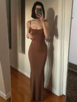 Sling dress European and American Women's High-end Sense Pure Desire Hip Skirt Sexy Slim-fit Milk Silk Long Fishtail Skirt - Image 3