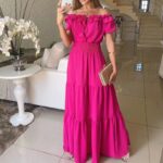 2026 European and American Cross-Border Trade New Fashion Solid Color Ruffled Strapless Dress with Puff Sleeves and Large Hem - Image 8