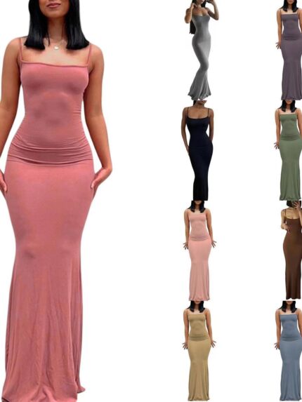 Sling dress European and American Women's High-end Sense Pure Desire Hip Skirt Sexy Slim-fit Milk Silk Long Fishtail Skirt