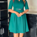 C8637 European and American Cross-Border Amazon Plus Size Women's Autumn Fashion Elegant Pure Color Lapel African Dress