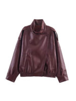 Cross-Border European and American Women's Fashion 2025 Autumn New Stylish Street Style Double-Collar Versatile Lychee Pattern Faux Leather Jacket - Image 5