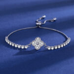 Cross-Border Popular Imitation Moissanite Square Bag Four-Leaf Clover Bracelet for Girls Light Luxury High-End Adjustable Bracelet Wholesale - Image 9