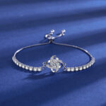 Cross-Border Popular Imitation Moissanite Square Bag Four-Leaf Clover Bracelet for Girls Light Luxury High-End Adjustable Bracelet Wholesale - Image 8