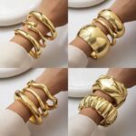 European and American Cross-Border Light Luxury Heavy-Duty Design Bracelet Metal Glossy Open Bracelet Normcore Geometric Stylish Wide Bracelet