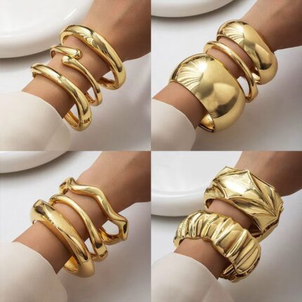 European and American Cross-Border Light Luxury Heavy-Duty Design Bracelet Metal Glossy Open Bracelet Normcore Geometric Stylish Wide Bracelet