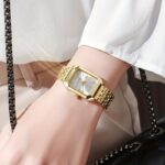 2 件/套时尚潮流休闲石英女士手表和手链首饰，经典复古矩形表盘 - Image 4