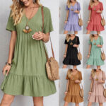 2023 Summer Cross-border Trade European and American Women's Amazon Dress Loose Casual Short-sleeved Waist Elegant Dress - Image 2