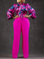 D316 European and American Clothing 2022 Autumn and Winter Loose Large Size Casual Printed Long-Sleeved Shirt Wide-Leg Pants Cross-Border Two-Piece Set - Image 4