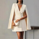 2025 European and American Amazon Cross-Border Autum Work Clothing Double-Breasted Shawl Cloak Pure Color Suit Dress Women's Clothing - Image 2