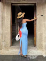 Cross-border women's clothing Europe and the United States ins sexy slim-fit printed tube-like open hip long dress factory wholesale - Image 3