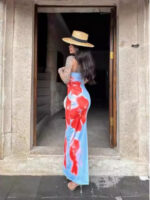 Cross-border women's clothing Europe and the United States ins sexy slim-fit printed tube-like open hip long dress factory wholesale - Image 2