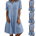 2026 Hot-Selling Foreign Trade Design-Inspired Loose-Fitting European and American Style Denim Plus-Size Women's Fitted Dress with Five-Quarter Sleeves - Image 4