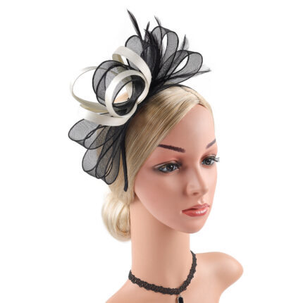 Cross-Border European and American Party Feather Headdress Bridal Mesh Bow Hat Horse Racing Festival Party Dance Hair Accessories