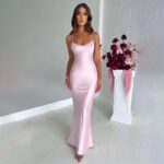 New Amazon Cross-border Women's Sexy Sling Satin Fashion Backless Strap Tight Waist Evening Dress dress - Image 12