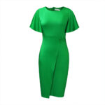 D311 Foreign Trade Women's 2024 Summer New Solid Color High Waist Elegant Commuter Lotus Sleeve Office European and American Dress - Image 8