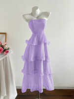 2025 New Summer Hip-Covering Skirt Slimming Look Mid-Length Skirt Cake Skirt Fairy Tube Top Pure Color Lotus Leaf Dress - Image 12