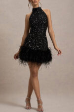 European and American women's cross-border Amazon new sexy sleeveless slim shiny plush dress dress sequins 8105 - Image 7