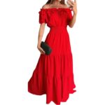 2026 European and American Cross-Border Trade New Fashion Solid Color Ruffled Strapless Dress with Puff Sleeves and Large Hem