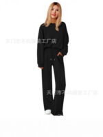 European and American Foreign Trade Cross-Border Women's Clothing Amazon Hot-Selling Autumn and Winter Knitted Sweatshirt and Wide-Leg Pants Casual Two-Piece Set - Image 3